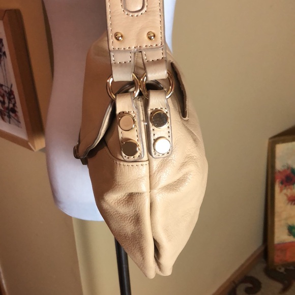 POUR LE VICTOIRE Leather Shoulder-bag Purse Luxe Natural & Gold LOGO Stripe NEW - Picture 6 of 15